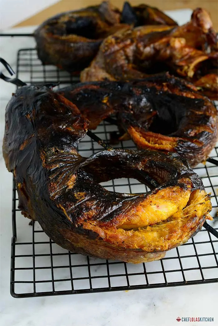 Whole smoked Nigerian catfish ready for cooking